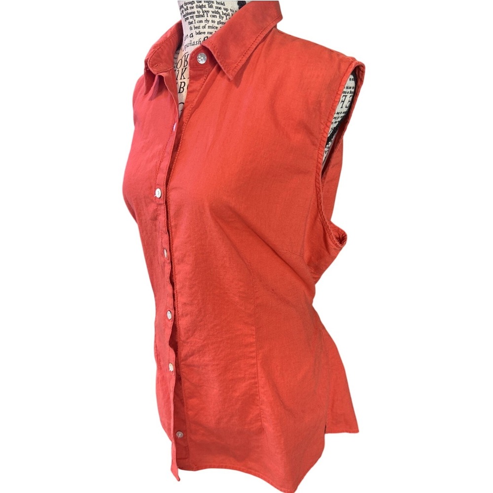Vintage Sleeveless Shirt Salmon Orange Linen Blend Sz 18 Butter Mom Coastal